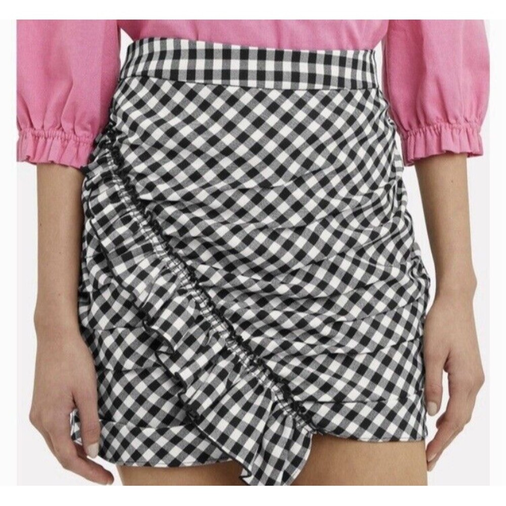 Derek Lam 10 Crosby Black & White Gingham Ruffled Checkered Mini Skirt size 0/XS